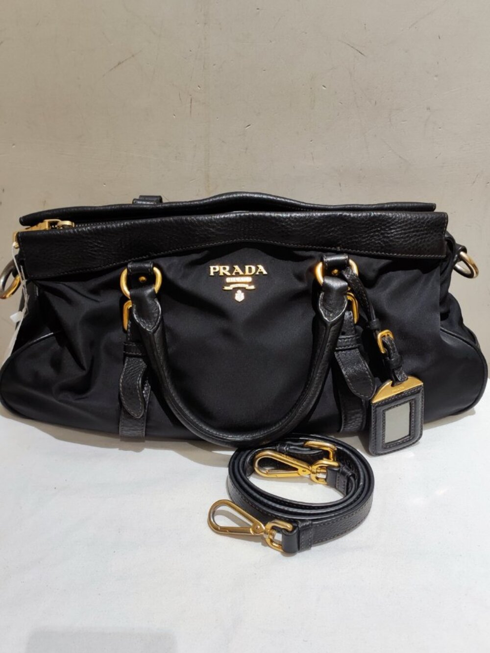 Prada Black Nylon‑Leather Trim Handheld & Crossbody Commute Bag